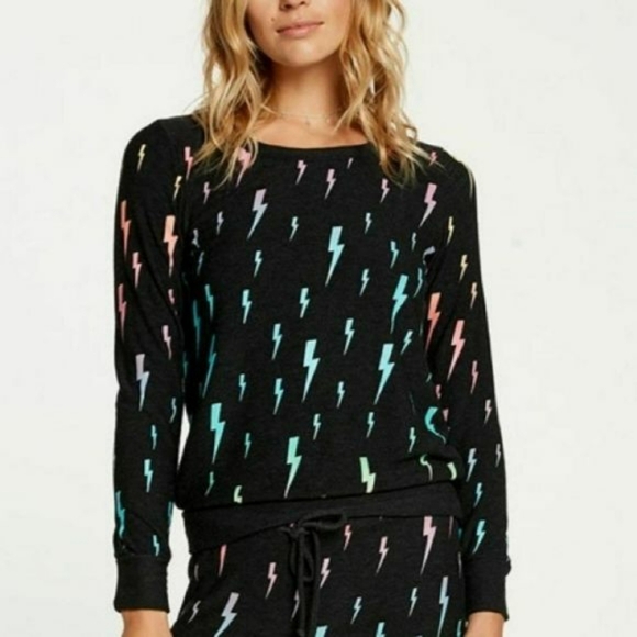 Chaser Tops - Chaser Lighting Bolt Rainbow Pullover Sweater Sweatshirt Grey Rainbow Sz Small